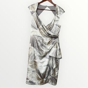Maggy London Womens Metallic Silver Gray Abstract Floral Leaf Print Sheath Dress